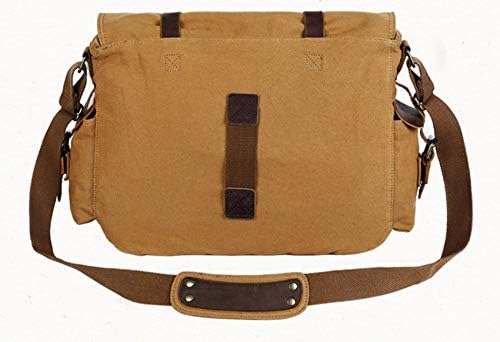 Sechunk Vintage Military Leather Canvas Laptop Bag Messenger Bags Medium - Image 4