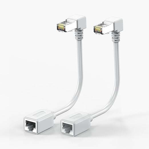 2Pack CAT6 Ethernet Extension Cable White 90 Degree Short Cat 6 Cable Extender by JUXINICE