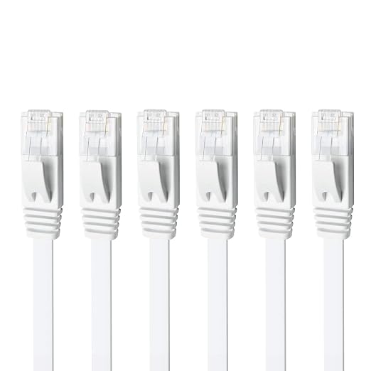 Yauhody CAT 6 Ethernet Cable 3ft 6-Pack White, High Speed Solid Flat CAT6 by Yauhody