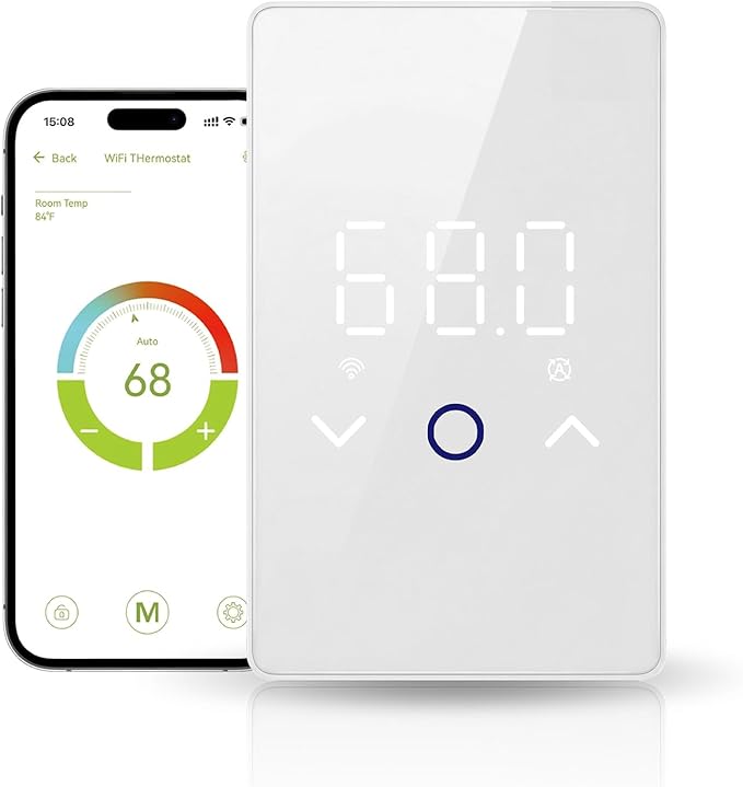 1PC WiFi Thermostat for Electric Floor Heating Systems, Touchscreen LED Display by YeloDeer