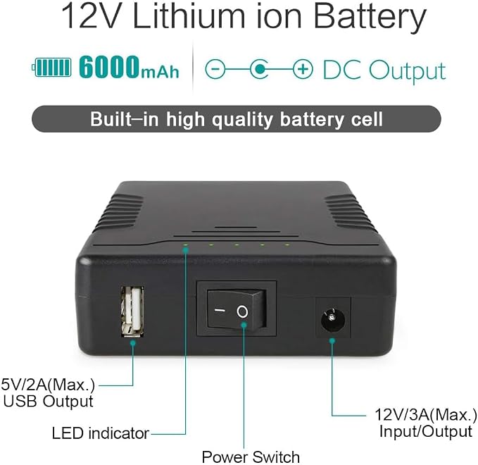 Talentcell Rechargeable 12V 6000mAh/5V 12000mAh DC Output Lithium ion Battery - Image 2