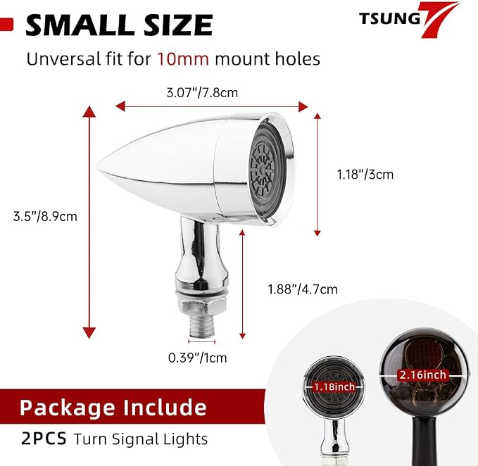 TSUNG Universal Motorcycle LED Turn Signals Lights Small Bullet Front Rear - Image 6