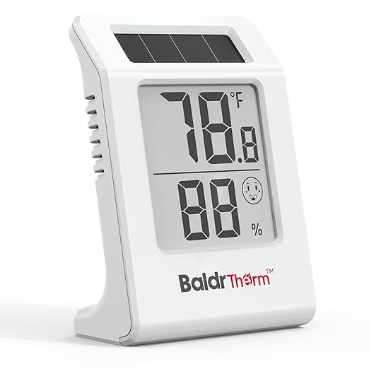 BaldrTherm Digital Thermometer and Humidity Meter, Solar-Powered 2.2" Indoor by BaldrTherm