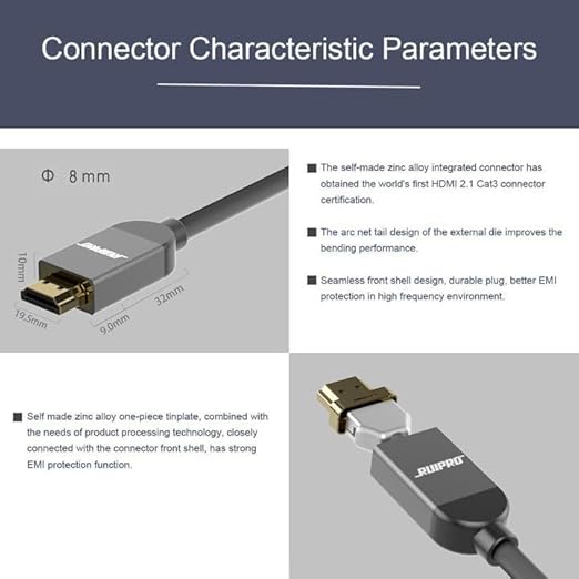 RUIPRO 8K HDMI Ultra High Speed Certified Cable 16 Feet 48Gbps 8K60Hz 4K120Hz - Image 4