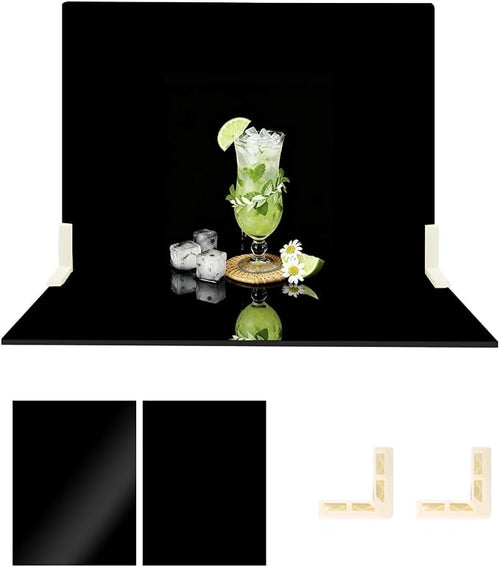 2 PCS Board Photo Backdrop, 16x12 Inch Black Double Sided Matte and Reflective by Unknown