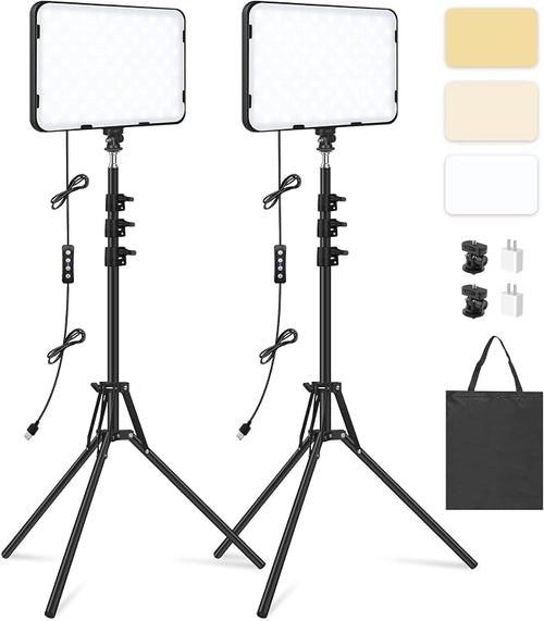 2 Pack LED Video Light with 63'' Tripod Stand, Obeamiu 2500-8500K Dimmable by Obeamiu