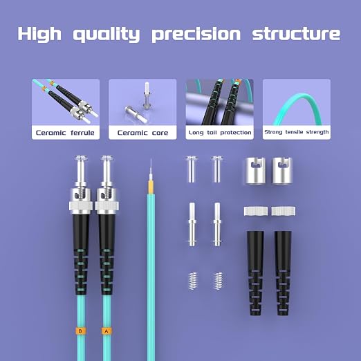 OM3 Fiber Patch Cable ST/UPC to ST/UPC 100ft/30meters 10BG/Gigabit Multimode - Image 4