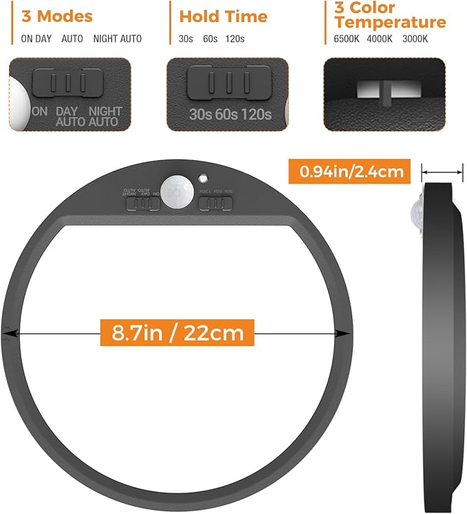 slochi Motion Sensor Light Indoor Wired, 8.7 Inch 3000K/4000K/6500K Closet - Image 8