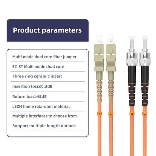 SC/UPC to ST/UPC Fiber Patch Cable OM1 Multimode Duplex 62.5/125μm 15M/49.2FT - Image 3