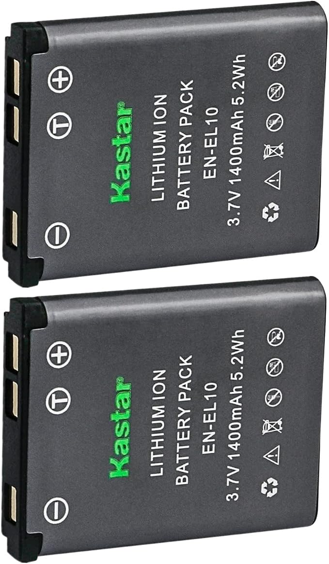 Kastar 2 Pack Battery for Nikon EN-EL10 and Nikon S60 S80 S200 S210 S220 S230 by Kastar