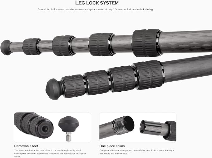 Leofoto MP-326C+VH-10S Monopod and Tilt Head Set, Carbon Fiber, VH-10S Monopod - Image 9