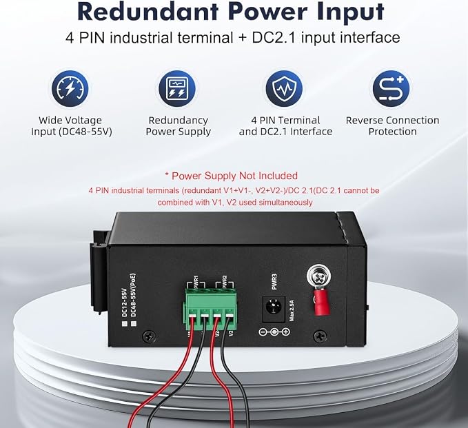 8 Port Mini PoE+ Industrial Switch, 10/100Mbps Fast Ethernet, Din Rail & Wall - Image 5