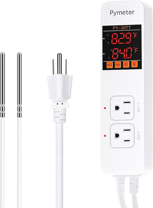 2 in 1 Digital Temperature Controller Dual Outlet Heat Mat Thermostat Reptile by Pymeter