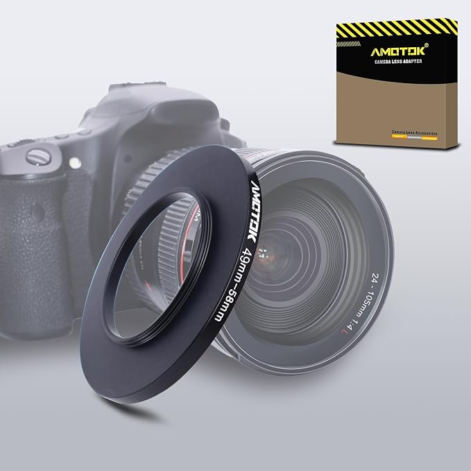 49mm Lens to 58mm Camera Lens Adapter, 49mm to 58mm Filter Step-Up Adapter Ring by AMOTOK