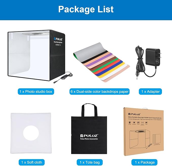 Light Box Photography 20x20in, PULUZ Portable Photo Studio Light Box - Image 9