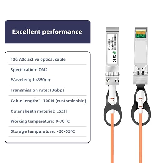10G SFP+ to SFP+ Active Optical Cable, 10Gb SFP+ AOC Cable 30M/98.4FT OM2 - Image 2