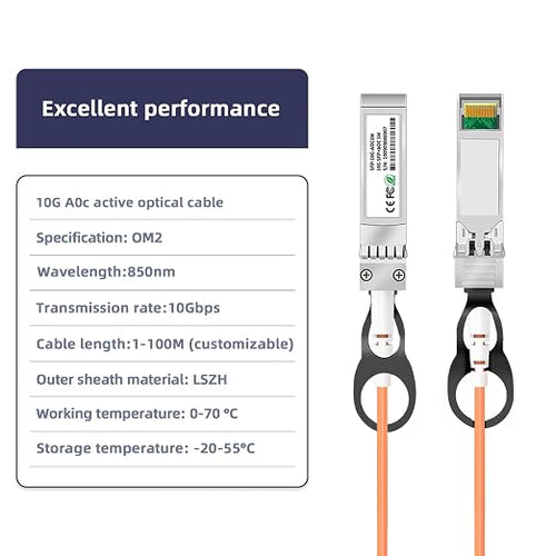 10GbE SFP+ AOC Cable 10M/32.8FT OM2 Fiber Stack Cable 10GB SFP+ to SFP+ Active - Image 2