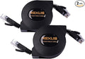 REXUS 2-Pack Retractable Cat 6 Flat Ethernet Network Cable 6.6 FT, 10 Gigabit by REXUS