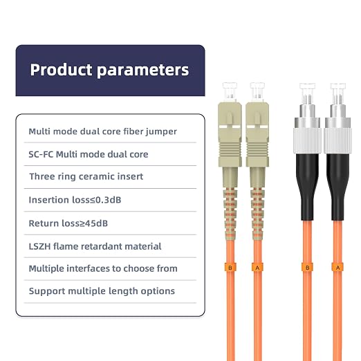 OM1 Multimode Duplex Fiber Patch Cable, SC/UPC to FC/UPC, 62.5/125μm 2M/6.5FT - Image 4