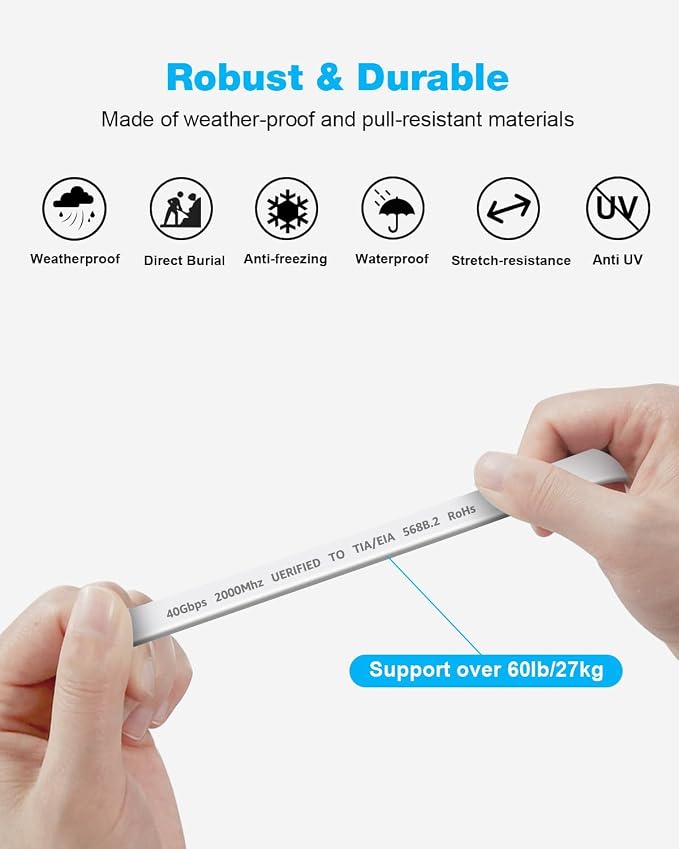 DDMALL CAT 8 Ethernet Cable 1.5ft, High Speed 40Gbps 2000MHz Flat CAT8 Patch - Image 7