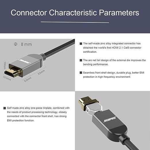 RUIPRO 8K HDMI Ultra High Speed Certified Cable 3 Feet 48Gbps 8K60Hz 4K120Hz - Image 4