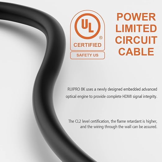 RUIPRO 8K HDMI Fiber Optic Cable CL2 Rated 165 Feet 48Gbps 8K60Hz 4K120Hz - Image 8