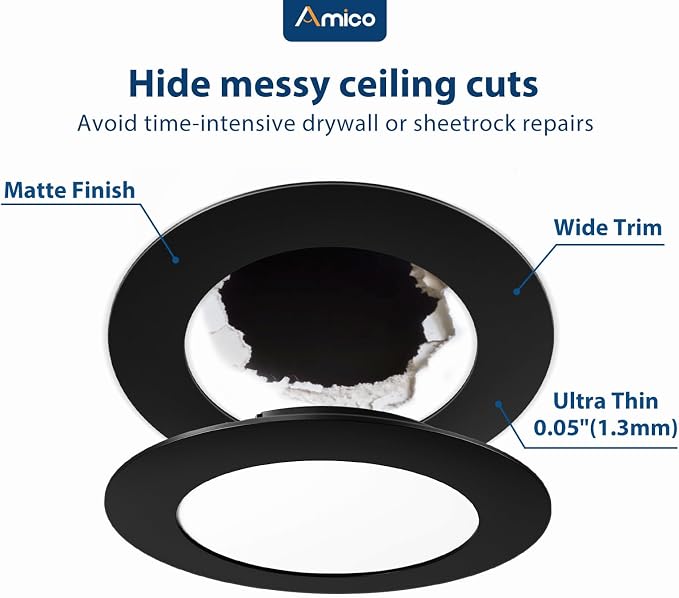 Amico 6 Pack Goof Rings for 6 Inch Recessed Lights, Can Light Trim Ring Cover - Image 3