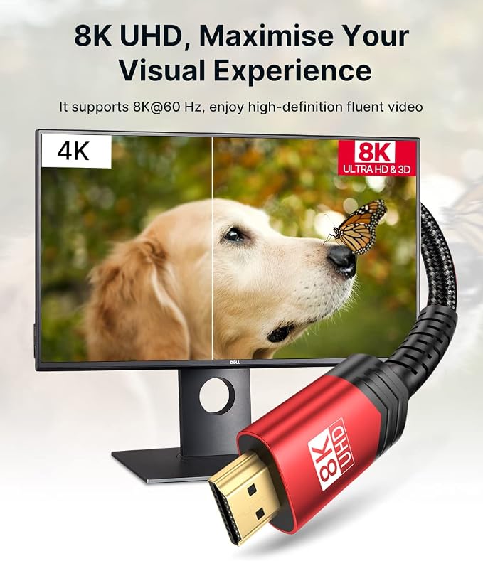 8K HDMI Cable 2.1 2 Pack 6ft, JSAUX 48Gbps Ultra High Speed HDMI Cable Braided - Image 2