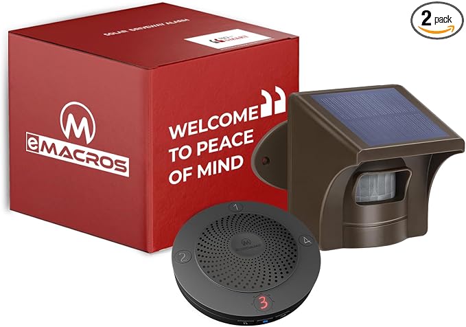 eMACROS Non-APP Wireless Driveway Alarm — 1/2 Mile Solar Motion Sensor by eMACROS