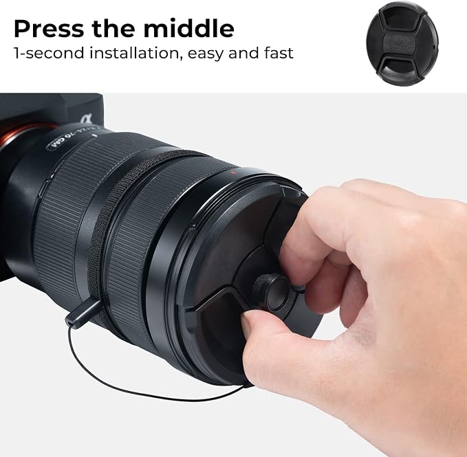 K&F Concept 72mm Lens Cap, 9-in-1 Center Pinch Lens Cover + Anti-Loss Keeper - Image 3