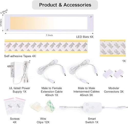 4pack 7inch Dimmable LED Kitchen Light Kit, 2700-6000K Smart Closet Cabinet - Image 2