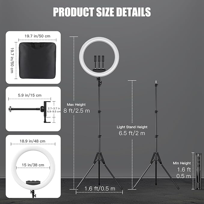 Ring Light with Stand and Phone Holder, Professional LED Circle Light with 78" - Image 5