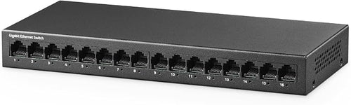 16 Port Gigabit Switch, 16 x 100/1000Mbps Ports, Metal Unmanaged Fanless Pluy by YuLinca
