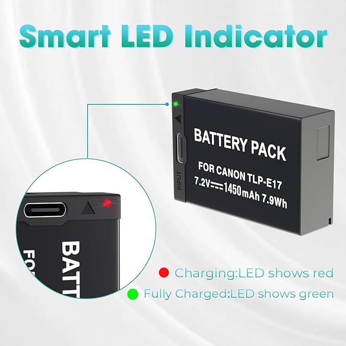 LP LP-E17 Battery 2-Pack 1450mah USB-C Charging Port Battery - Image 6
