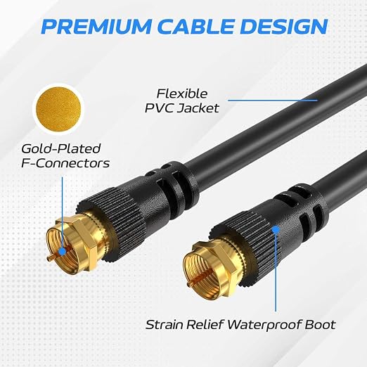 Cables Direct Online Coaxial Cable 20FT Black Coax RG6 Male F Type Extension - Image 3