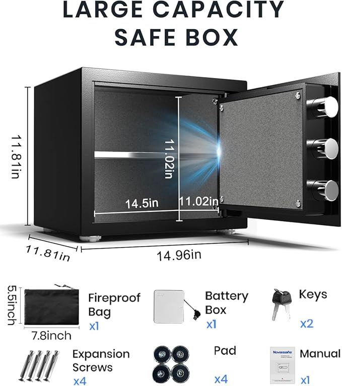 Safe Box, Home Safe with Key & Fireproof Waterproof Bag, Money Safe - Image 5