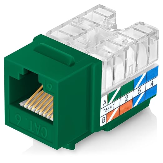 Everest 90° Angled RJ45 Cat6 Keystone Jacks 20-Pack in Green by EverestMediaSolutions