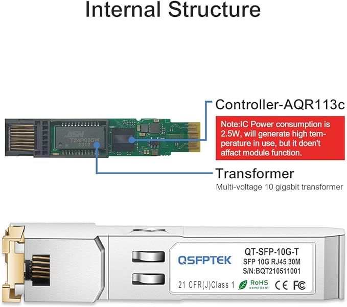 QSFPTEK 10G SFP to RJ45 Module, 10GBASE-T Copper Transceiver, 10gbe Mini-GBIC - Image 4