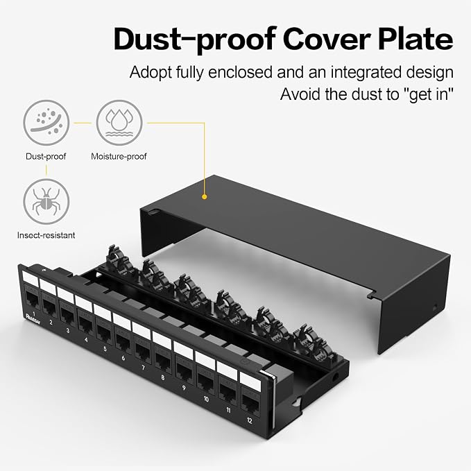 Patch Panel 12 Port with 12pcs Cat6 Keystone Jack【EC Listed】 Unshielded No Rust - Image 3