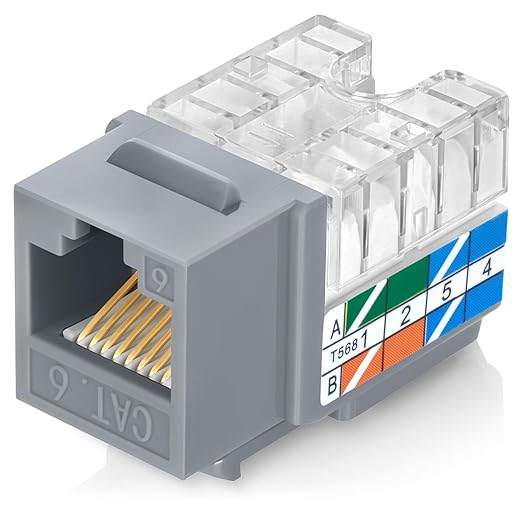 Everest 90° Angled RJ45 Cat6 Keystone Jacks 50-Pack in Gray by EverestMediaSolutions