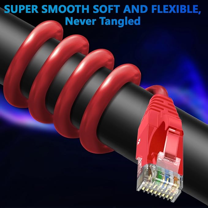Adoreen Cat 6 Ethernet Cable 40 Ft-Red, Outdoor & Indoor Snagless Long Round - Image 2