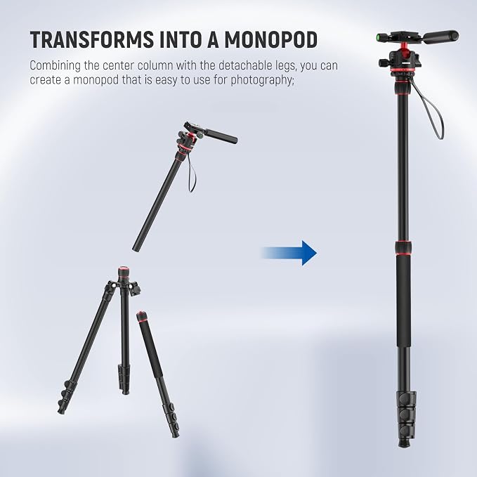 NEEWER BASICS Camera Tripod Monopod, Arca Type QR Plate, Reversible Legs - Image 6