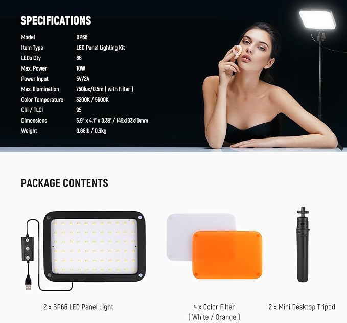 NEEWER BASICS 2 Pack LED Video Panel Light, Video Conference Lighting Kit - Image 8