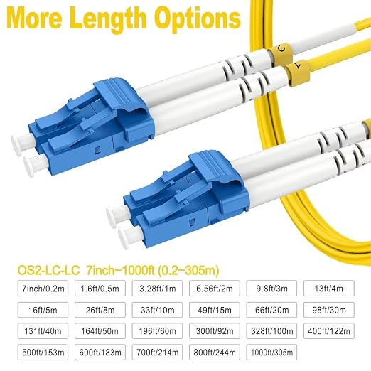 800ft OS2 LC to LC Single Mode Fiber Patch Cables, Options 7inch~1000ft - Image 3
