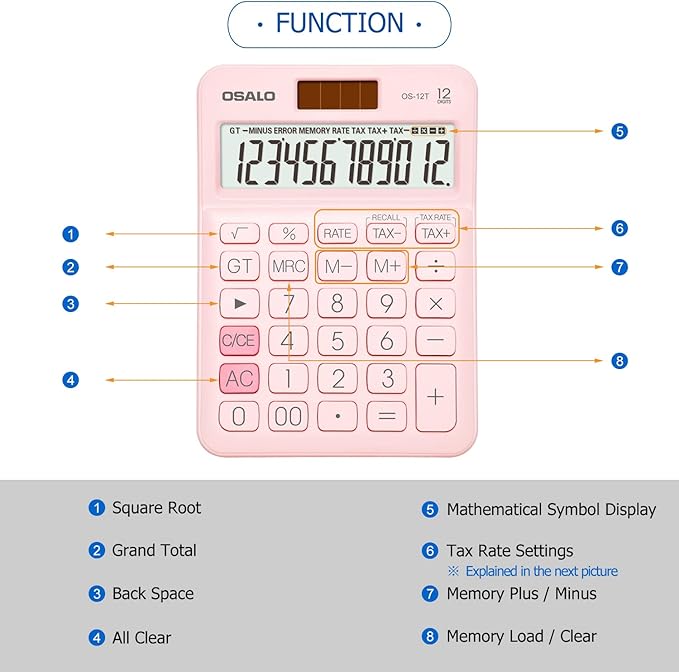 Pocket Small Size Desk Calculator, 12 Digit Large LCD Display, Basic Tax - Image 6