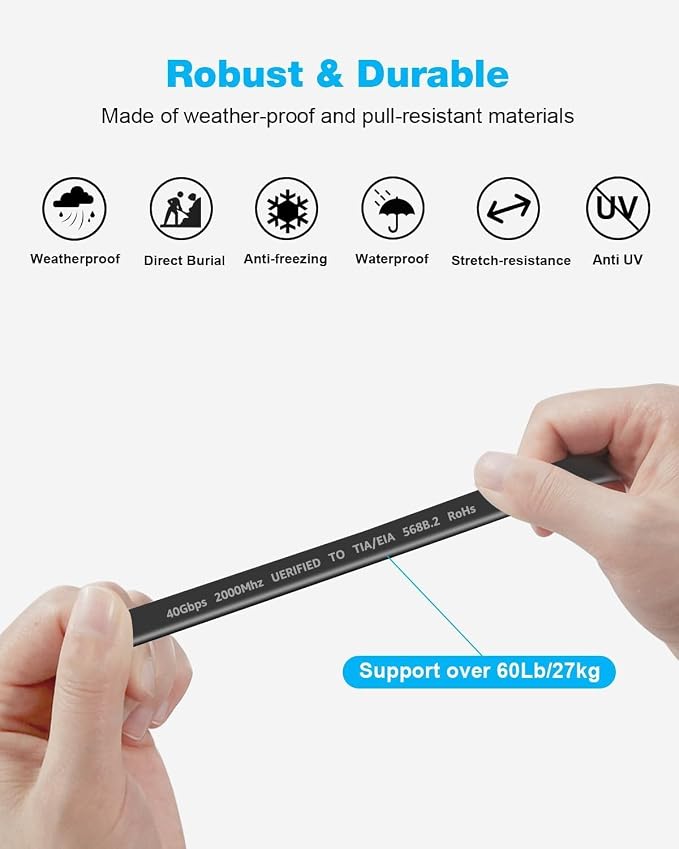 DDMALL CAT 8 Ethernet Cable, 40ft High Speed 40Gbps 2000MHz Shielded Flat CAT8 - Image 7