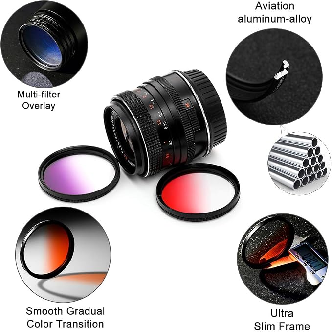 58mm Graduated Color Filters Kit 9 Pieces Gradual Colour Lens Filter Kit Set - Image 2