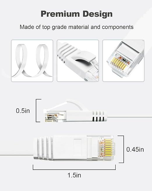 Yauhody CAT 6 Ethernet Cable 50ft White, High Speed Solid Flat CAT6 Gigabit - Image 7
