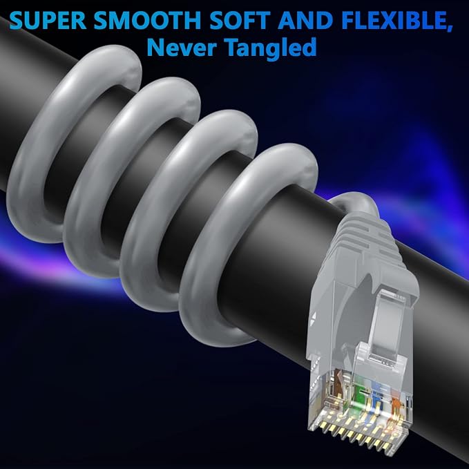 Adoreen Cat 6 Ethernet Cable 100 Ft-Gray, Outdoor & Indoor Snagless Long Round - Image 2