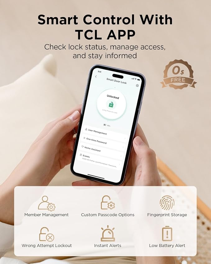 TCL D2 Pro Smart Lock with Palm Vein Recognition, Keyless Entry Door Lock - Image 6